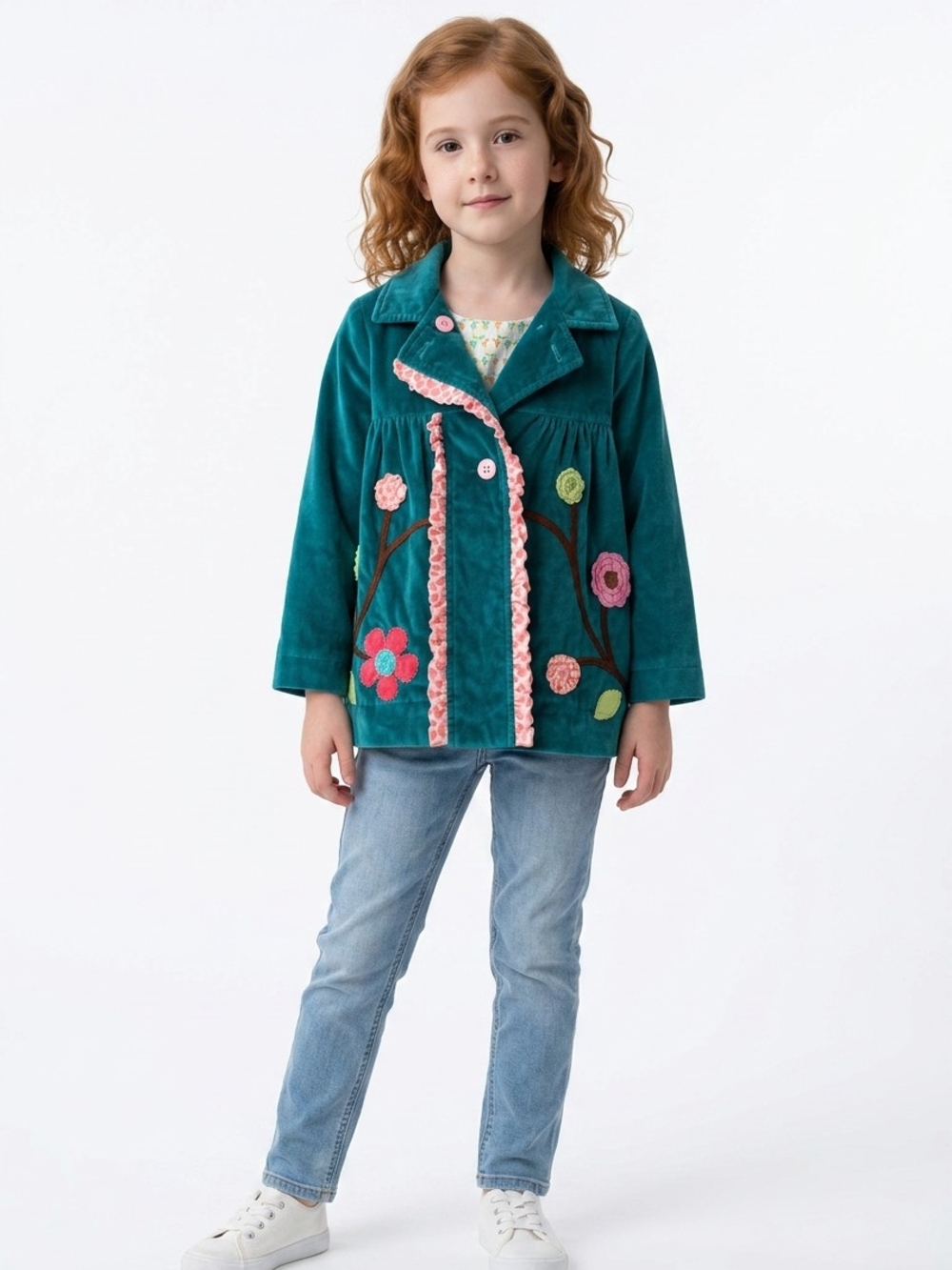 Sam & Sidney Girls 4T Teal Applique Birds & Floral Boutique Jacket/Coat